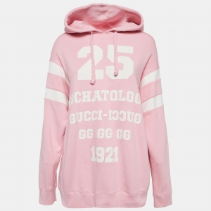 Pre Owned Gucci Pink Printed Cotton Oversized Hoodie S