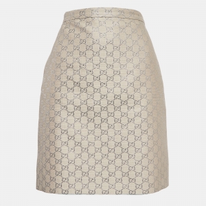 Pre Owned Gucci Cream GG Jacquard Wool Blend Mini Skirt S