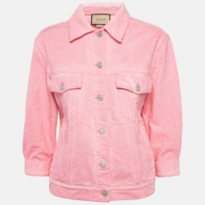 Gucci Pink GG Web Embossed Denim Jacket S