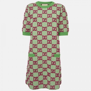 Gucci Green GG Wool Mini Dress XL