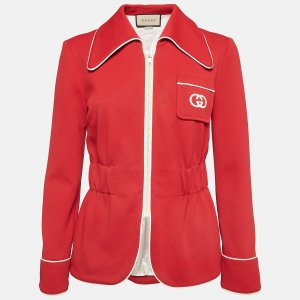 Gucci Red Interlock GG Nylon Knit Zipper Jacket S