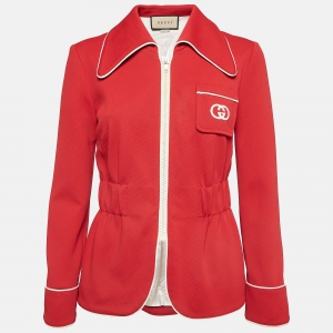 Pre Owned Gucci Red Interlock GG Nylon Knit Zipper Jacket S