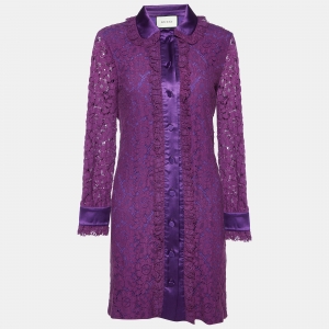 Gucci Purple Lace Buttoned Mini Shirt Dress S