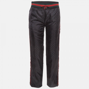 Pre Owned Gucci Black GG Web Pattern Synthetic Track Pants S