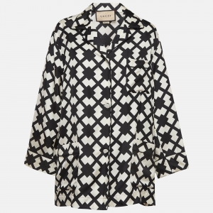 Gucci Black & White Printed Silk Pajama Shirt M