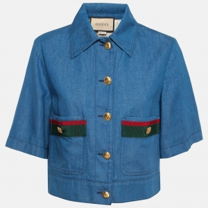 Pre Owned Gucci Blue Denim Detailed Button Crop Jacket M