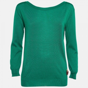 Pre Owned Gucci Green Wool & Silk Knit Round Neck Sweatshirt L