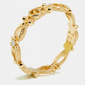 Gucci Floral Diamond 18k Yellow Gold Ring Size 57