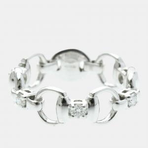 Pre Owned Gucci Horsebit Diamond Ring 18K White Gold Fashion Band Ring Silver EU 48