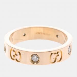 Pre Owned Gucci Icon Ring Diamond 18K Pink Gold Fashion Diamond Band Ring EU 49
