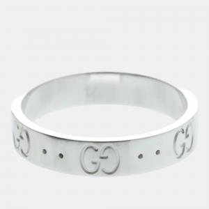 Pre Owned Gucci Icon 18K White Gold Fashion Band Ring Silver EU 52
