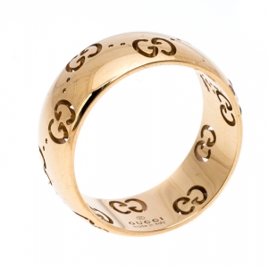 Gucci Icon Openwork 18K Rose Gold Band Ring Size 53