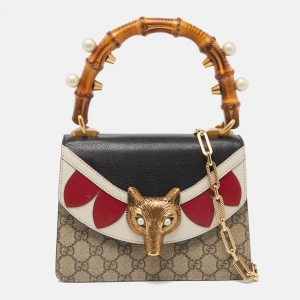 Gucci Multicolor GG Canvas Supreme and Leather Mini Broche Bamboo Top Handle Bag