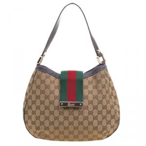 Pre Owned Gucci Beige GG Canvas New Ladies Web Hobo