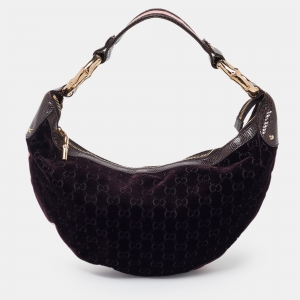 Pre Owned Gucci Purple GG Velvet and Lizard Web Bamboo Ring Hobo