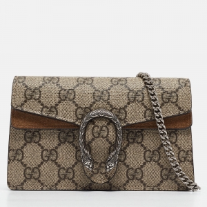 Pre Owned Gucci Beige GG Supreme Canvas and Suede Super Mini Dionysus Shoulder Bag