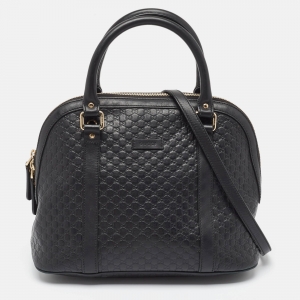 Pre Owned Gucci Black Microguccissima Leather Medium Dome Bag