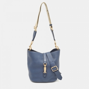 Pre Owned Gucci Navy Blue Leather Small Jackie Bucket Bag