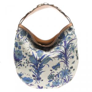 Pre Owned Gucci Blue Flora Canvas Medium Wave Hobo