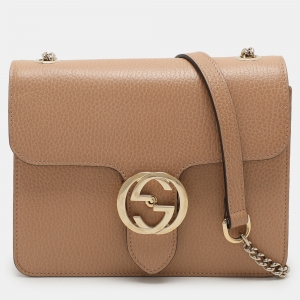 Pre Owned Gucci Brown Leather Dollar Interlocking G Crossbody Bag