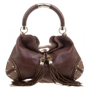 مملوكة مسبقًا Gucci Brown Leather Medium Babouska Indy Top Handle Bag