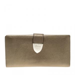 Gucci Metallic Beige Leather Continental Wallet