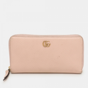 Gucci Pink Leather Marmont Zip Around Continental Wallet