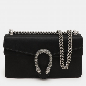 Gucci Black Satin Medium Dionysus Shoulder Bag