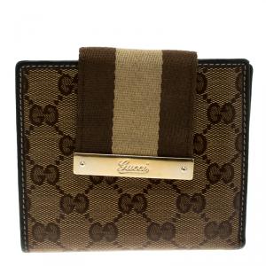 Gucci Brown GG Crystal Canvas Web Wallet