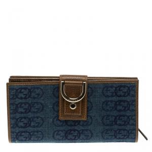 Gucci Blue/Brown Denim GG D Ring Continental Wallet