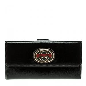 Gucci Black Patent Leather Web Britt Continental Wallet 