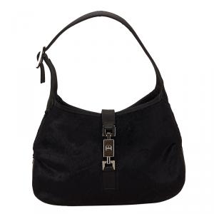 Pre Owned Gucci Black Faux-Fur Jackie Shoulder Bag