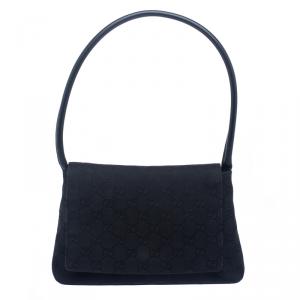 Pre Owned Gucci Black GG Canvas Shoulder Bag