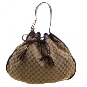 Pre Owned Gucci Beige/Brown GG Canvas GG Interlocking Drawstring Hobo