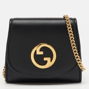 Pre Owned Gucci Black Leather Blondie Medium Wallet On Chain