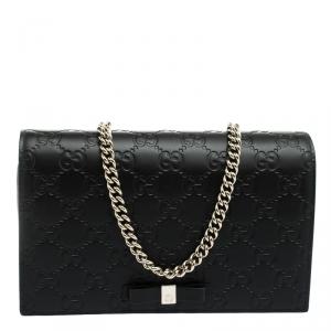 Pre Owned Gucci Black Guccissima Leather Mini Signature Shoulder Bag