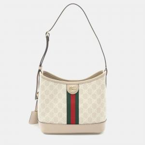 Gucci Ophidia Gg Supreme Small Shoulder Bag Coated Canvas Leather Beige