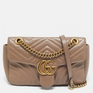 Gucci Beige Matelasse Leather Small GG Marmont Shoulder Bag