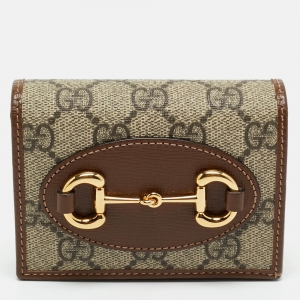 Gucci Brown/Beige GG Supreme Canvas and Leather Horsebit 1955 Card Case