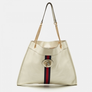 Gucci White Leather Large Rajah Tote