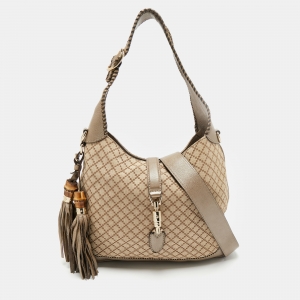 Gucci Beige Diamante Canvas Medium New Jackie Hobo