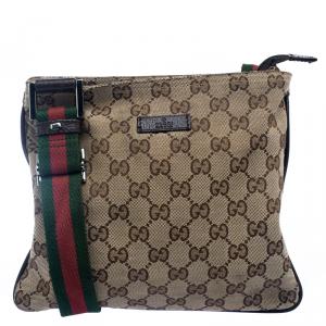 مملوكة مسبقًا Gucci Beige GG Canvas Small Web Messenger Bag