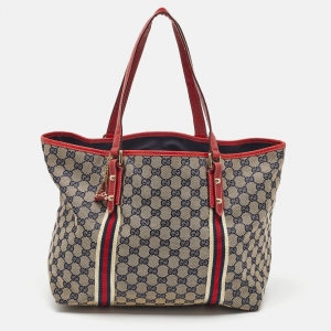 Gucci Beige/Red GG Canvas and Leather Jolicoeur Tote