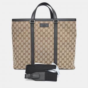 Gucci Beige Brown Fabric Jacquard Tote and Shoulder Bag