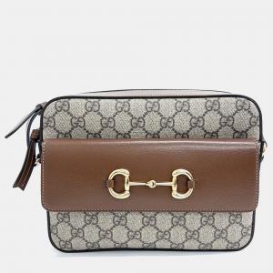 Gucci Beige Brown Leather and PVC 1955 Horsebit Small Crossbody Bag