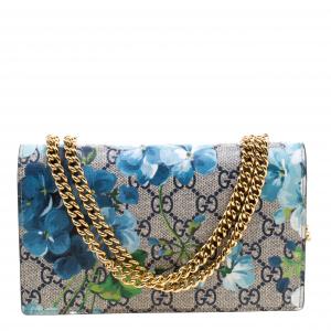 Gucci Beige Blooms Print GG Supreme Canvas WOC Wallet