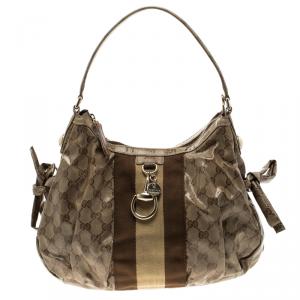 مملوكة مسبقًا Gucci Beige/Ebony GG Crystal Coated Canvas Gucci by Gucci Hobo