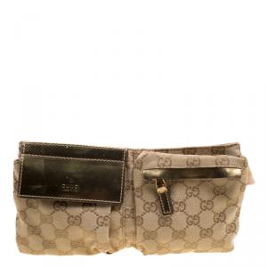 Pre Owned Gucci Gold GG Canvas Small Waist Belt Bag