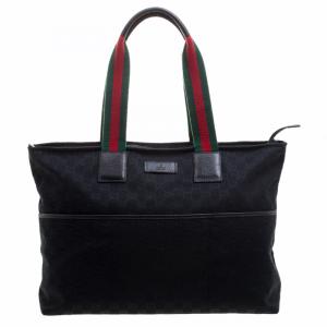 Pre Owned Gucci Black GG Canvas Web Diaper Tote