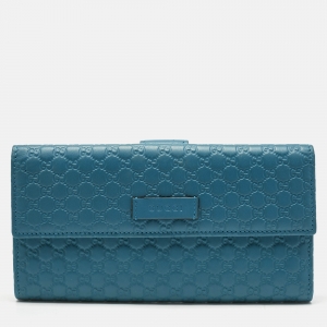 Gucci Teal Blue Microguccissima Leather Flap Continental Wallet